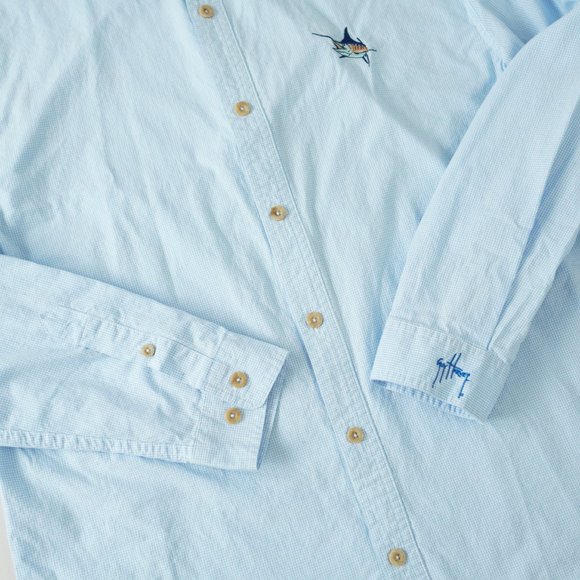 Guy Harvey Button Up Long Sleeve Shirt Gingham Marlin Fish Embroidered Men Sz M - Picture 7 of 14